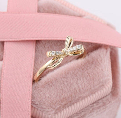 Delicate Sparkling Bow Dainty Ribbon Tie Friendship Diamond Moissanite Promise Ring - JBR Jeweler