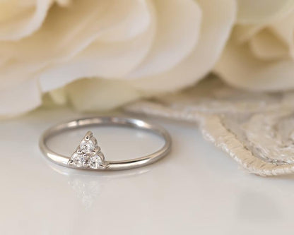 Delicate Triangle Three Stone Moissanite Anniversary Ring Band For Gift - JBR Jeweler