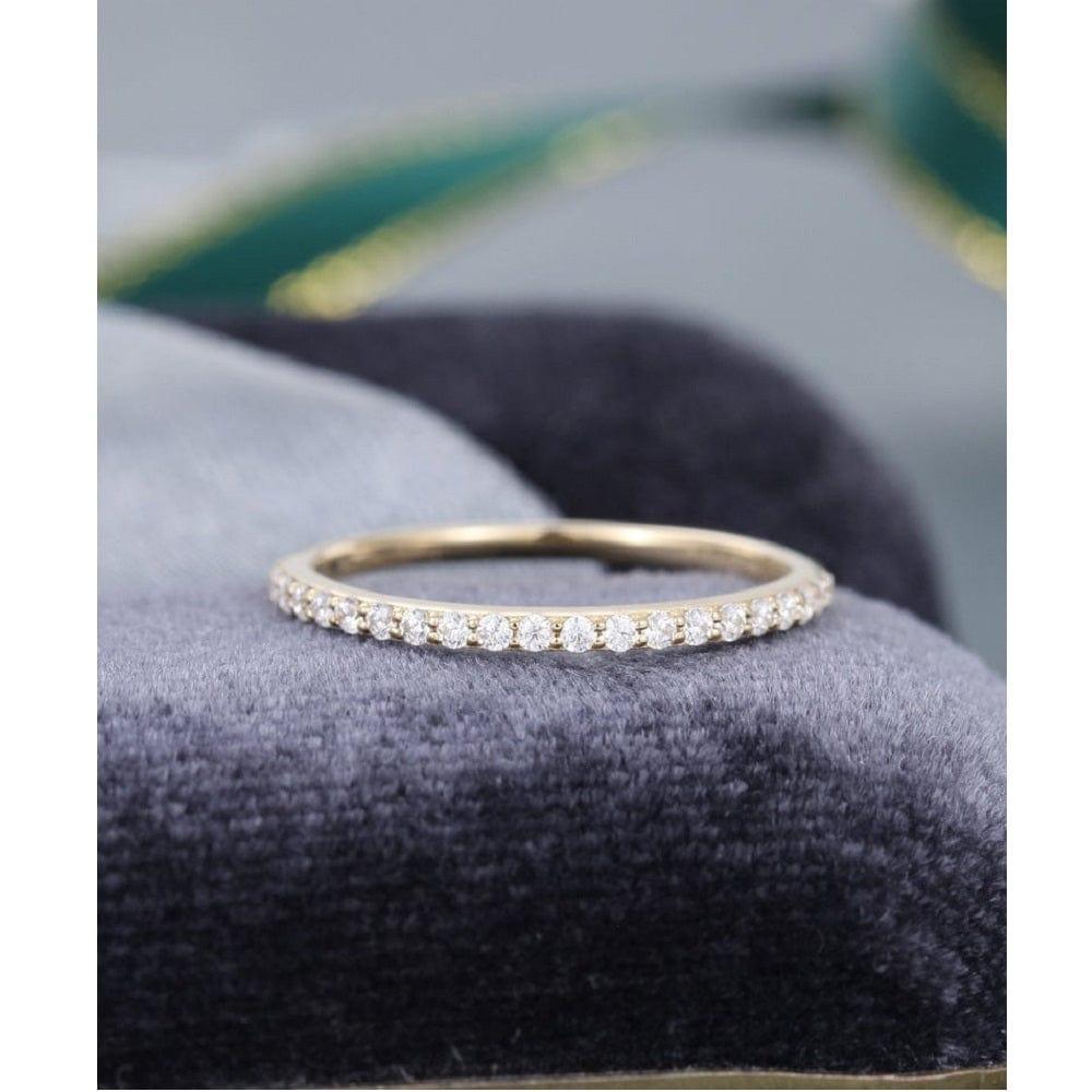 Delicate Yellow Gold Half Eternity Stacking Moissanite Diamond Bridal Wedding band - JBR Jeweler