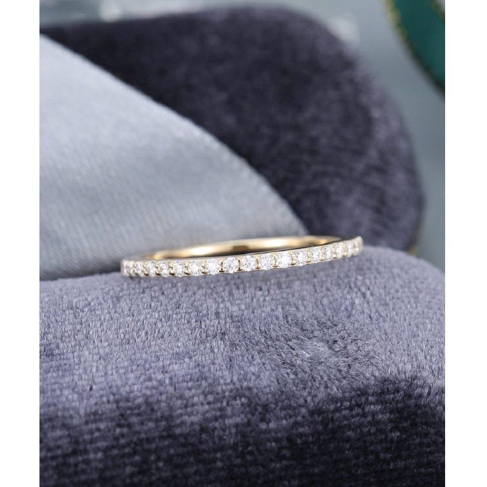 Delicate Yellow Gold Half Eternity Stacking Moissanite Diamond Bridal Wedding band - JBR Jeweler