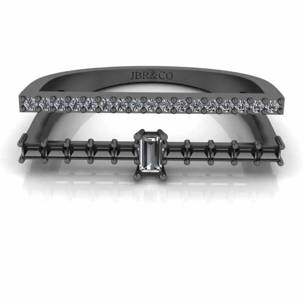 Double Channel Bar Baguette cut Sterling Silver Statement Ring - JBR Jeweler
