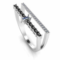 Double Channel Bar Baguette cut Sterling Silver Statement Ring - JBR Jeweler