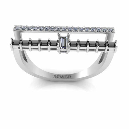 Double Channel Bar Baguette cut Sterling Silver Statement Ring - JBR Jeweler