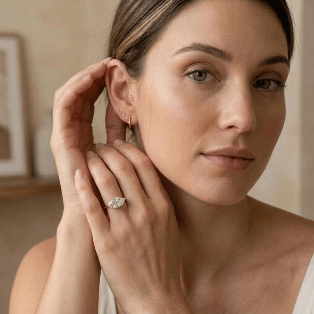 Unique east west marquise moissanite bridal ring