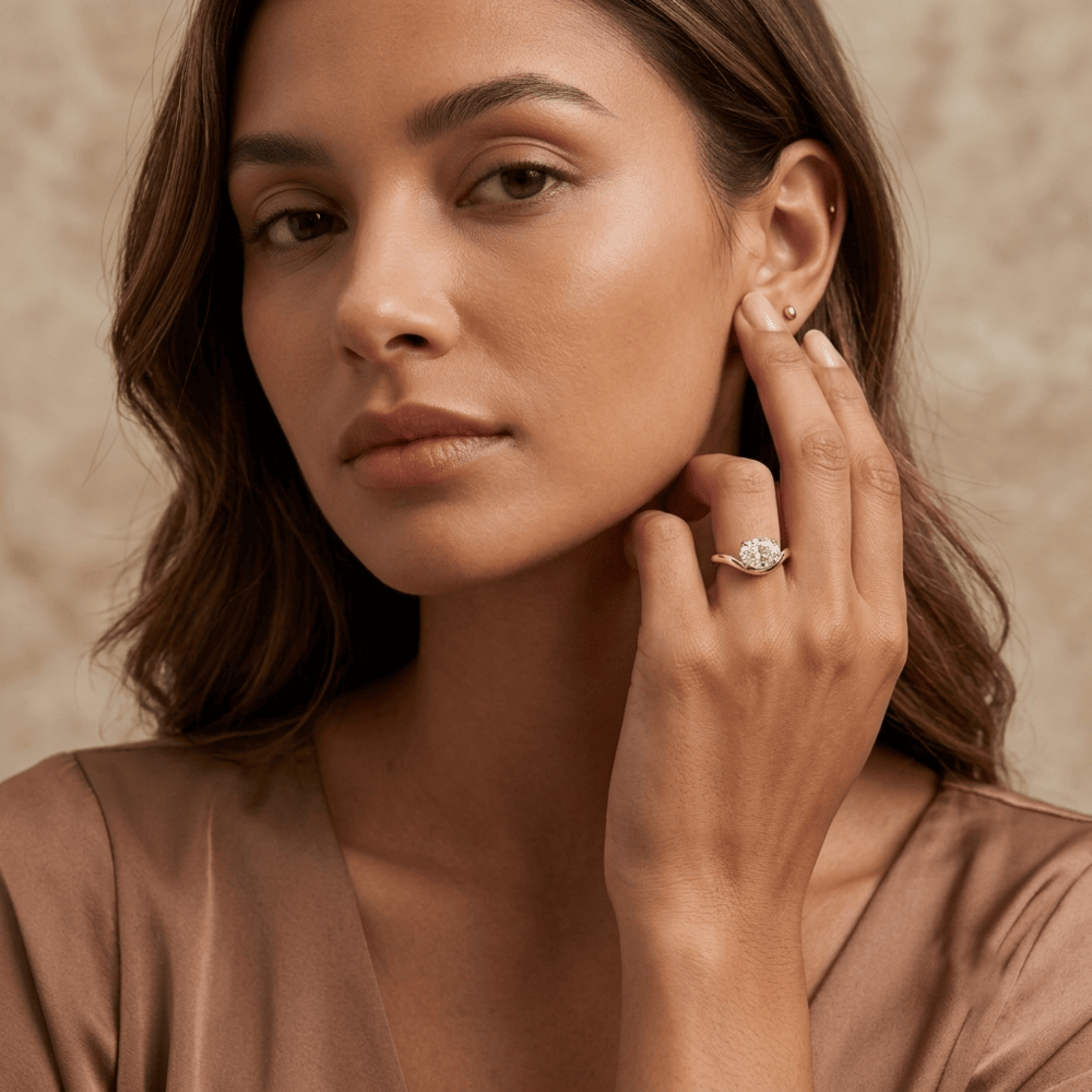 Contemporary yellow gold moissanite promise ring for her