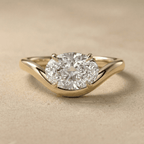 14K yellow gold oval moissanite solitaire ring with wave band