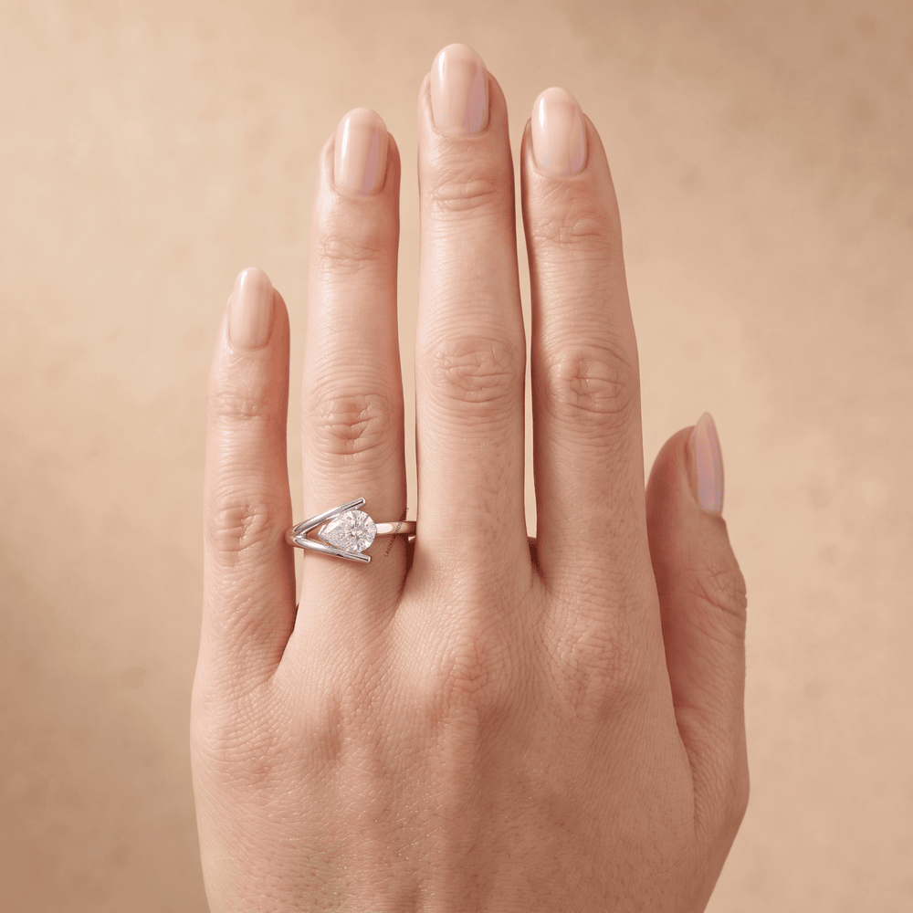 Pear Cut Moissanite Bridal Ring in White Gold