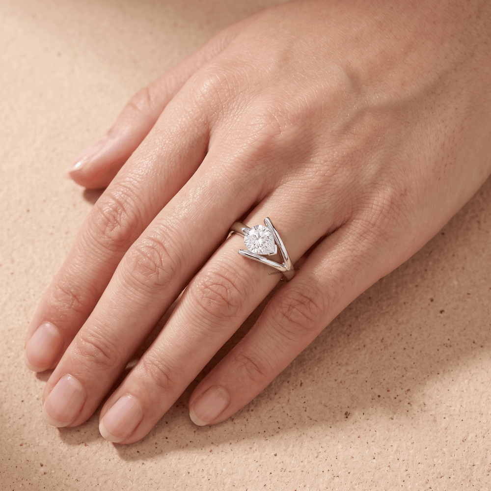 Unique East West Pear Shaped Moissanite Wedding Ring