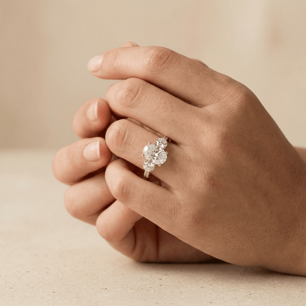 Moissanite engagement ring with classic cathedral setting