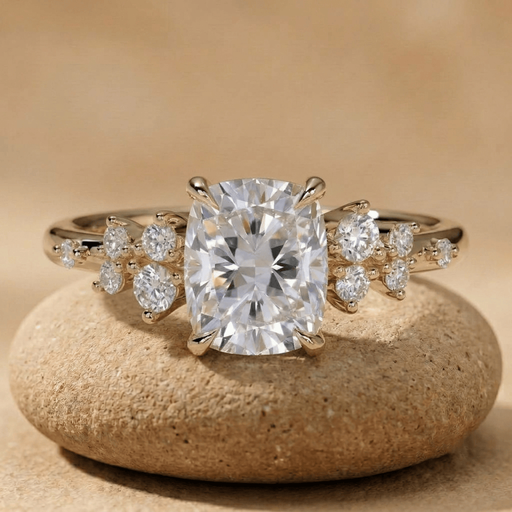 Elongated cushion moissanite cluster promise ring for her
