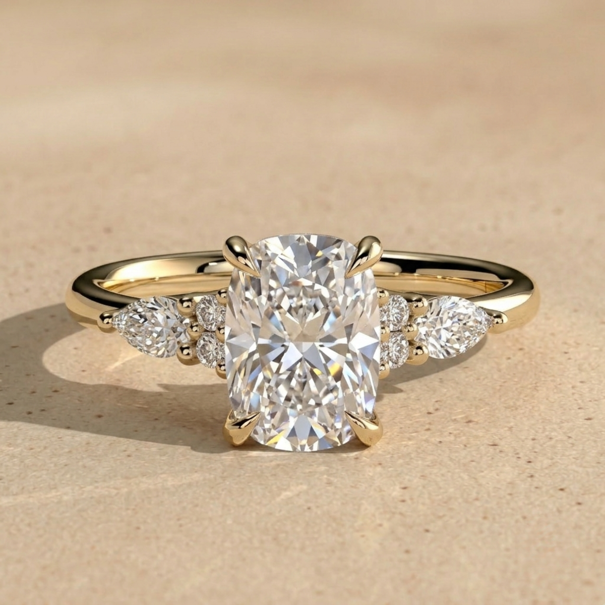 Elongated cushion moissanite solitaire engagement ring
