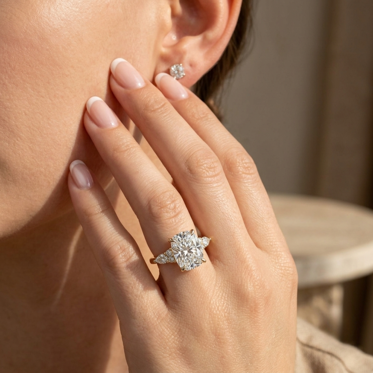 Elongated moissanite ring for wedding proposal