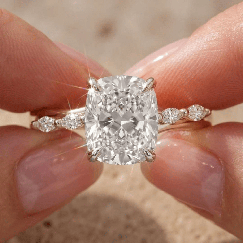 Elegant elongated cushion engagement ring in solid gold