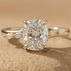 Moissanite cathedral ring with hidden halo setting