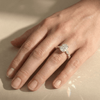 Elongated cushion engagement ring with moissanite