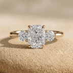 Elongated cushion three stone moissanite ring for her