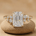 Emerald cut moissanite cluster engagement ring