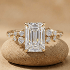 Emerald cut moissanite cluster engagement ring