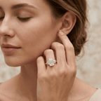 Unique emerald cut moissanite proposal ring
