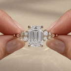 Emerald cut moissanite proposal ring