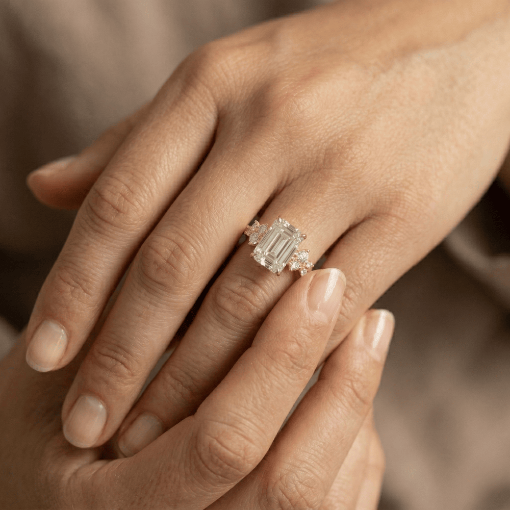 Emerald cut moissanite cluster ring gift for wife