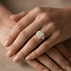 Emerald cut moissanite bridal ring with baguette moissanite