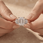 Emerald Cut Moissanite Three Stone Promise Ring with Baguettes - view 2