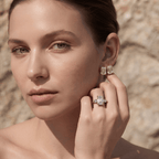 Solid 14K gold emerald moissanite ring with side stones