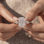 Classic emerald cut moissanite wedding ring in 14K gold