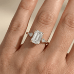 Emerald Cut Moissanite Three Stone Wedding Ring with Kite Sides - view 8
