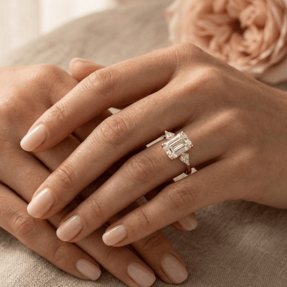 14K gold emerald moissanite bridal jewelry