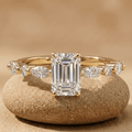 Emerald cut moissanite vintage cluster engagement ring in 14K gold