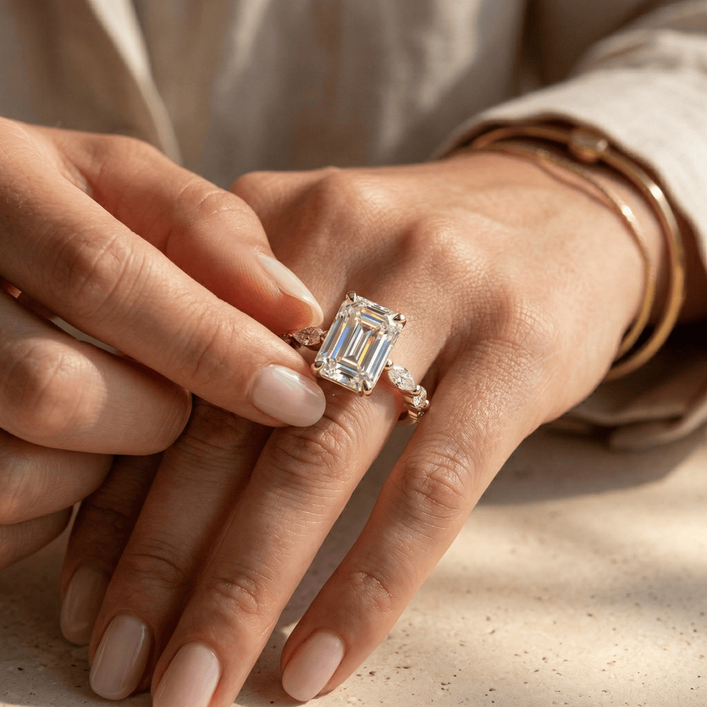 Emerald moissanite cluster ring for anniversary gift