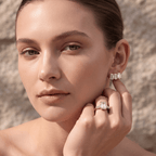Classic emerald moissanite engagement ring with side baguettes