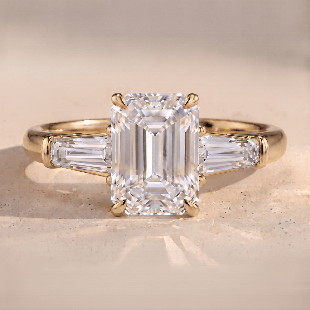 14K gold emerald moissanite engagement ring for women