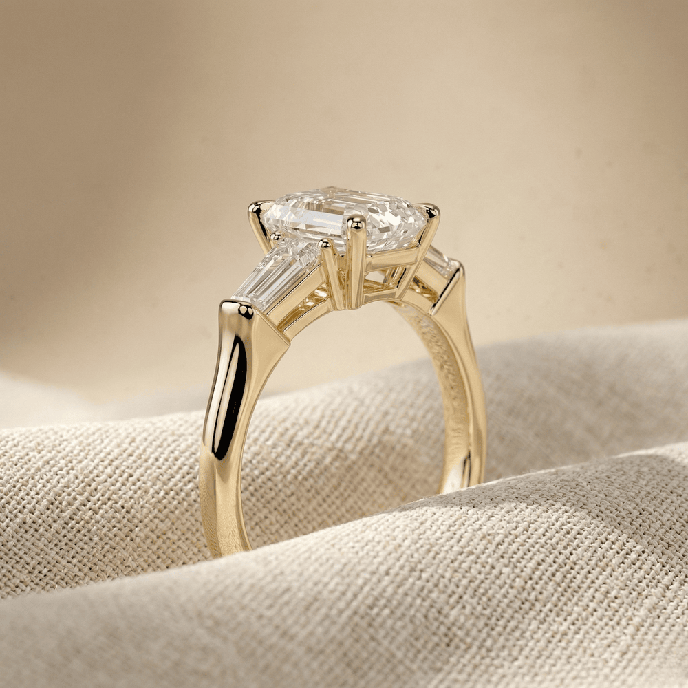 Elegant emerald cut moissanite ring in 14K gold