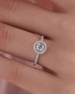 Floating Round Lab Grown Diamond Solitaire Halo Ring - JBR Jeweler