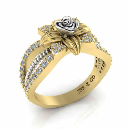 Flower Rope Style Round Cut Sterling Silver Rose Ring - JBR Jeweler