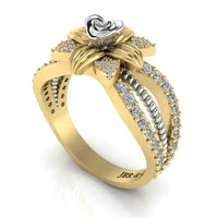 Flower Rope Style Round Cut Sterling Silver Rose Ring - JBR Jeweler