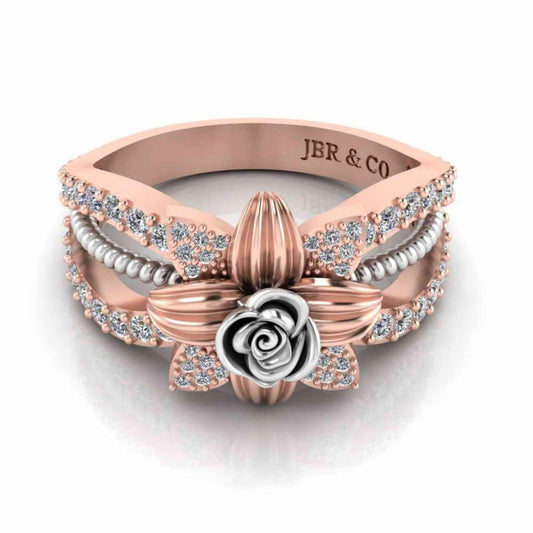 Flower Rope Style Round Cut Sterling Silver Rose Ring - JBR Jeweler