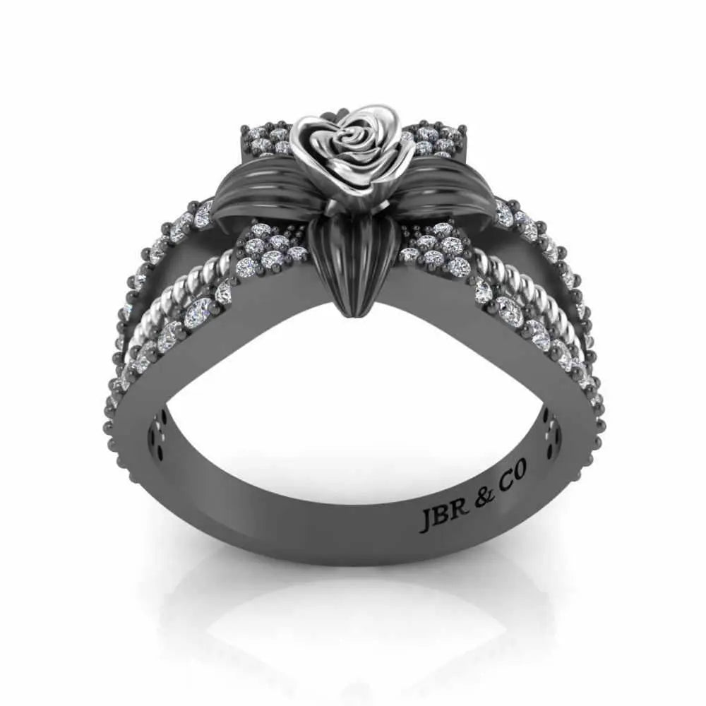 Flower Rope Style Round Cut Sterling Silver Rose Ring - JBR Jeweler