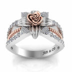 JBR Jeweler Silver Ring Flower Rope Style Round Cut Sterling Silver Rose Ring