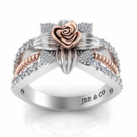 JBR Jeweler Silver Ring Flower Rope Style Round Cut Sterling Silver Rose Ring