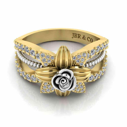 Flower Rope Style Round Cut Sterling Silver Rose Ring - JBR Jeweler