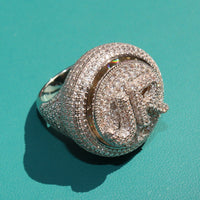 Full Iced Out Moissanite Custom Spinning Initial Bubble Letter Rotatable Party Ring - JBR Jeweler