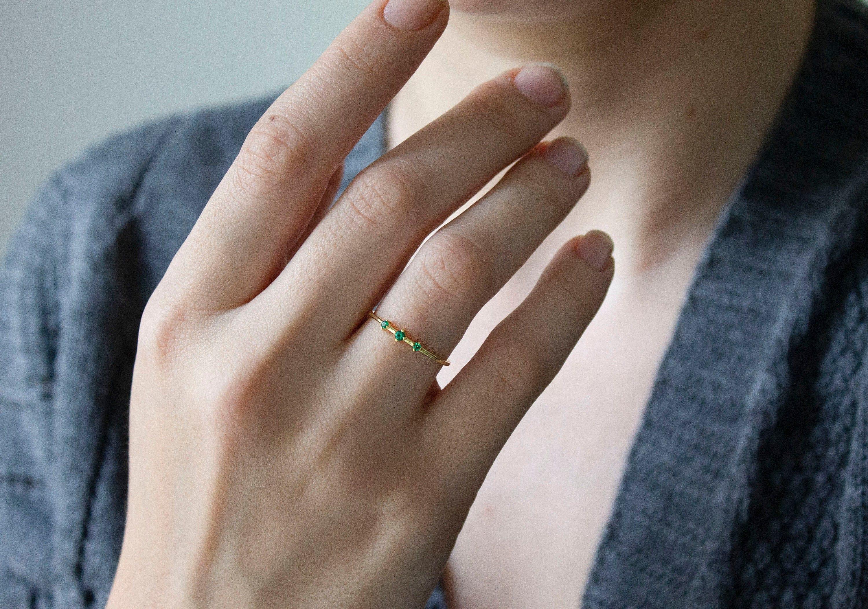 Gold Emerald Ring-White newest Gold-Rose Gold-Wedding-Engagement-Anniversary-Stackable-Birthday-Minimalist-Fashion-Dainty-May Birthstone