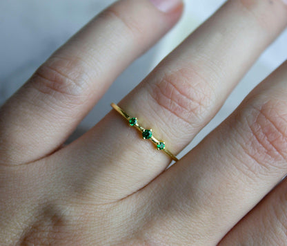 Gold Emerald Stackable 3 Stone Dainty Gemstone May Birthstone Minimalist Ring - JBR Jeweler