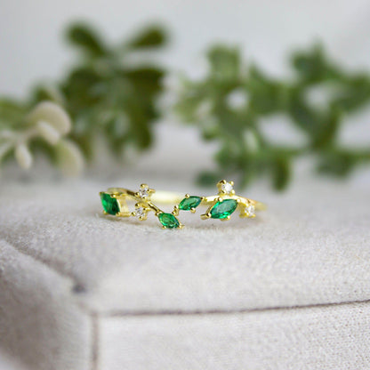 Gold Engagement Emerald Marquise Statement Emerald Dainty Gold Anniversary Ring - JBR Jeweler