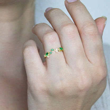 Gold Engagement Emerald Marquise Statement Emerald Dainty Gold Anniversary Ring - JBR Jeweler