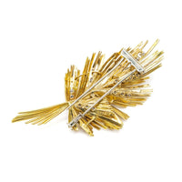 Gubelin Gold & Diamond Leaf Round Moissanite Diamond Women's Art Deco Brooch pin - JBR Jeweler